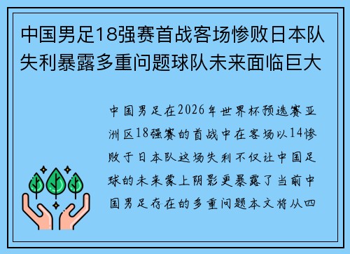 中国男足18强赛首战客场惨败日本队失利暴露多重问题球队未来面临巨大挑战 中国男足18强赛首战客场惨败日本队失利暴露多重问题球队未来面临巨大挑战